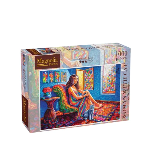 Magnolia Puzzles 1000pc Woman with Cat Puzzle